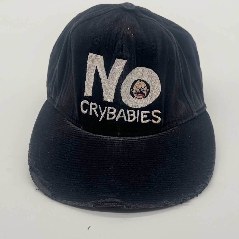 Vintage No Fear No Crybabies Snapback Hat Black Distressed 90s Made in USA Cap